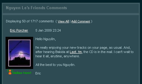 Eric Porcher comment at Nguyen Le MySpace page